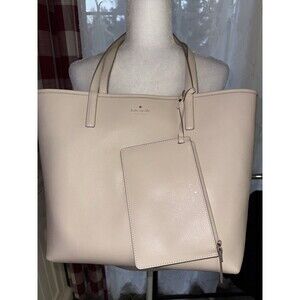 Kate Spade Mya Reversible Leather Tote Pouch Beige/Fabric Stripe NWT WKRU5701 FS